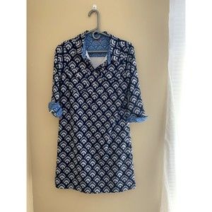 Vineyard Vines Small Short Dress Half Sleeve Flip Cuff Blue Shell Print Summer